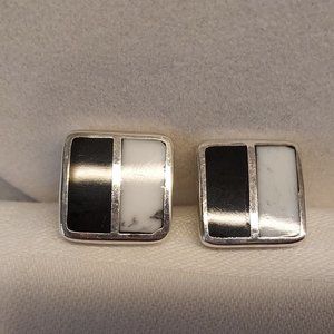Heavy Sterling White Buffalo Turquoise Black Onyx Square Earrings